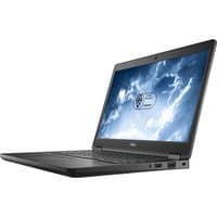 Black Dell Latitude 5490 laptop, 14" screen, Intel Core i7, 16GB RAM, 256GB SSD, sleek design, open with cloud wallpaper.