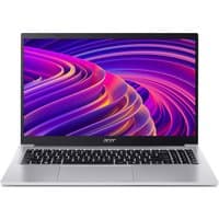 Silver Acer Aspire Lite laptop, 15.6" screen, black keyboard, sleek design, vibrant display with colorful abstract pattern.