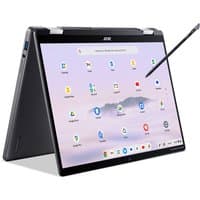 Acer Chromebook Enterprise Spin 714, convertible laptop, Intel Core Ultra 5, touchscreen, stylus pen, black finish.