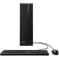 Black Acer Veriton X desktop PC with slim tower design, wired keyboard, and mouse.