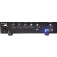 Black Adastra UA30 Compact 5ch 100V MixerAmp with five control knobs, input jack, and LED indicators on front panel.