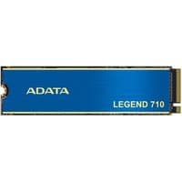 Blue ADATA LEGEND 710 M.2 NVMe SSD with gold edges and branding text.