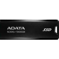 Black ADATA SC610 1TB external SSD with sleek design, USB Type-A 3.2 Gen 2, and white branding text.
