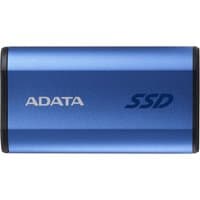 Blue ADATA SE880 2TB external SSD with USB Type-C, featuring sleek metallic finish and black end caps.