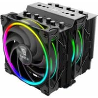 Black Akasa SOHO H7 processor air cooler with dual 12 cm fans and RGB lighting, featuring a sleek, compact design.