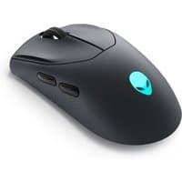 Alienware AW720M gaming mouse, black, ambidextrous, wireless, with blue alien logo and side buttons.