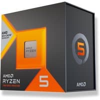 AMD Ryzen 5 7500X3D processor box, orange and black design, featuring AMD logo and large "5" on the side.