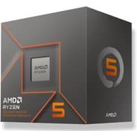 AMD Ryzen 5 8500G processor box, gray with orange accents, featuring large "5" and visible processor chip.