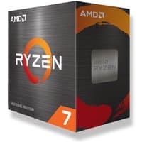 AMD Ryzen 7 5800XT processor box with orange and red accents, featuring Ryzen logo and AMD branding.