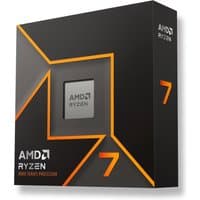 AMD Ryzen 7 9700X processor box, black with orange accents, featuring processor image and Ryzen branding.