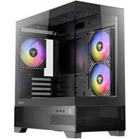 Black Antec CX500m ARGB Mini Tower with tempered glass panel, dual RGB fans, and front I/O ports.