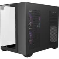 Black Antec CX600M Trio ARGB mini tower with transparent side panel and RGB fans visible through mesh front.