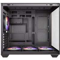 Black Antec CX800 ARGB Midi Tower with transparent side panel and three RGB fans at the bottom and one at the rear.