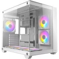 White Antec CX800 ARGB Midi Tower with tempered glass panel and vibrant RGB fans on front and bottom.