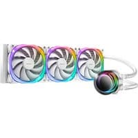 White Antec VORTEX 360 liquid cooling kit with three RGB fans and a circular pump.