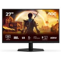 27" AOC QHD gaming monitor with slim bezels, 180Hz refresh rate, HDR10 support, and vibrant display showing a sci-fi scene.