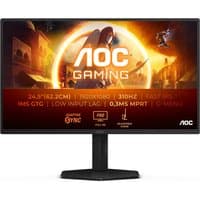AOC G4 24.5" gaming monitor, sleek black design, thin bezels, vibrant display with AOC logo and gaming graphics.