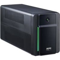 Black APC Back-UPS tower with green LED strip, 6 IEC C13 outlets, 1600VA capacity, 230V power supply.