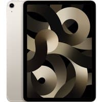 Starlight Apple iPad Air 5th Gen 10.9in with black bezel, rear camera, and abstract screen design.