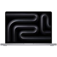 Silver Apple MacBook Pro 14-inch with M5 chip, sleek design, black keyboard, and large trackpad.