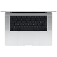 Silver Apple MacBook Pro 2023 with 16.2-inch display, black keyboard, and large trackpad, featuring M2 Pro chip.