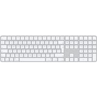 White Apple Magic Keyboard with Touch ID, numeric keypad, and British English layout, wireless design.