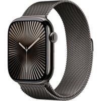Apple Watch Series 10, 46mm, Slate Titanium case, Slate Milanese Loop band, sleek modern design, GPS + Cellular.