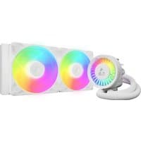 White Arctic Liquid Freezer III Pro 280 A-RGB CPU cooler with dual rainbow-lit fans and flexible tubing.