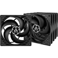 Black ARCTIC P14 computer case fan pack with 14 cm blades, sleek design, and logo on the center hub.
