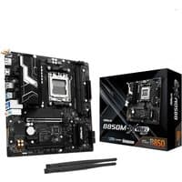 ASRock B850M-X WiFi R2.0 micro ATX motherboard, black with silver accents, socket AM5, includes dual WiFi antennas.