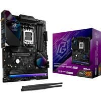 ASRock Phantom Gaming B850 Riptide WiFi motherboard, black with RGB accents, AM5 socket, ATX form factor, box included.