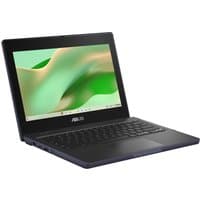 Grey ASUS Chromebook CZ11 with 11.6" HD display, black keyboard, and sleek design, running ChromeOS.