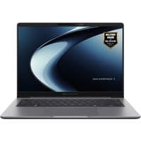 Sleek ASUS ExpertBook P3 laptop with black keyboard, thin bezels, and a dark metallic finish on the lid.