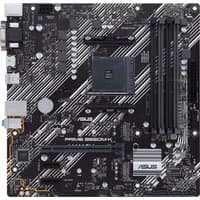 ASUS PRIME B550M-K micro ATX motherboard, black with white diagonal stripes, multiple slots and ports.