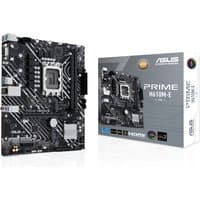 ASUS PRIME H610M-E-CSM micro ATX motherboard with black PCB, white circuit patterns, and multiple connectivity ports.