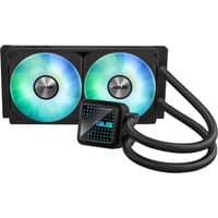 Black ASUS Prime LC 240 ARGB liquid cooler with dual 12 cm RGB fans and sleek tubing design.