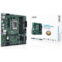 ASUS PRO Q670M-C-CSM micro ATX motherboard, green circuit board with multiple slots, next to branded white box.