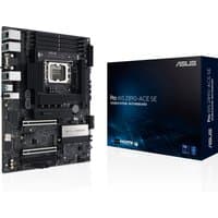 ASUS PRO WS Z890-ACE SE motherboard, black with silver accents, LGA 1851 socket, ATX form factor, next to product box.