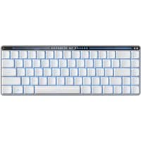 ASUS ROG Falchion RX white keyboard with low-profile keys, compact design, and included mouse; USB, RF wireless, Bluetooth.