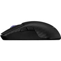 Black ASUS ROG Harpe Ace Extreme gaming mouse with side buttons, textured grip, and illuminated scroll wheel.