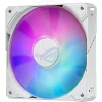 White ASUS ROG RYUJIN III 240 ARGB liquid cooler with vibrant multicolor LED fan and sleek design.