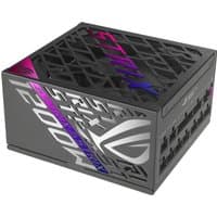 Black ASUS ROG STRIX 1200W power supply unit with RGB accents and modular cables, featuring a 20+4 pin ATX connector.