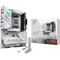ASUS ROG STRIX B850-A GAMING WIFI motherboard, white with RGB lighting, AM5 socket, ATX form factor, antenna included.