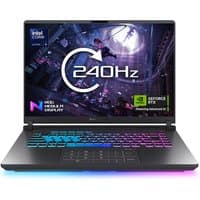 ASUS ROG Strix G16 laptop, black and grey, 16" screen, RGB keyboard, Intel Core Ultra 9, NVIDIA GeForce RTX 5060.