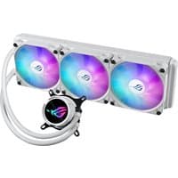 ASUS ROG Strix LC III 360 ARGB White Edition with three 12 cm RGB fans and sleek white tubing.