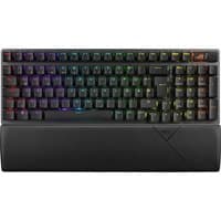 ASUS ROG Strix Scope II 96 Wireless keyboard with RGB backlit keys and detachable wrist rest, black finish.
