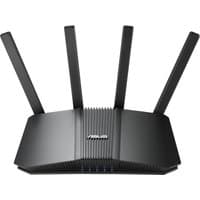Black ASUS RT-BE58U V2 wireless router with four antennas and ribbed top design, dual-band 2.5 Gigabit Ethernet.