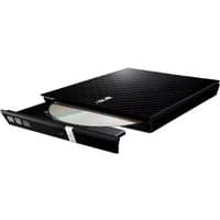 Black ASUS SDRW-08D2S-U Lite DVD±RW optical drive with textured surface and open disc tray.