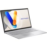 ASUS Vivobook 17 laptop, silver, 17.3-inch display, Intel Core i5, sleek design, numeric keypad, thin bezels.