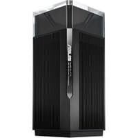 Black ASUS ZenWiFi Pro ET12 router with sleek vertical design and transparent top section.